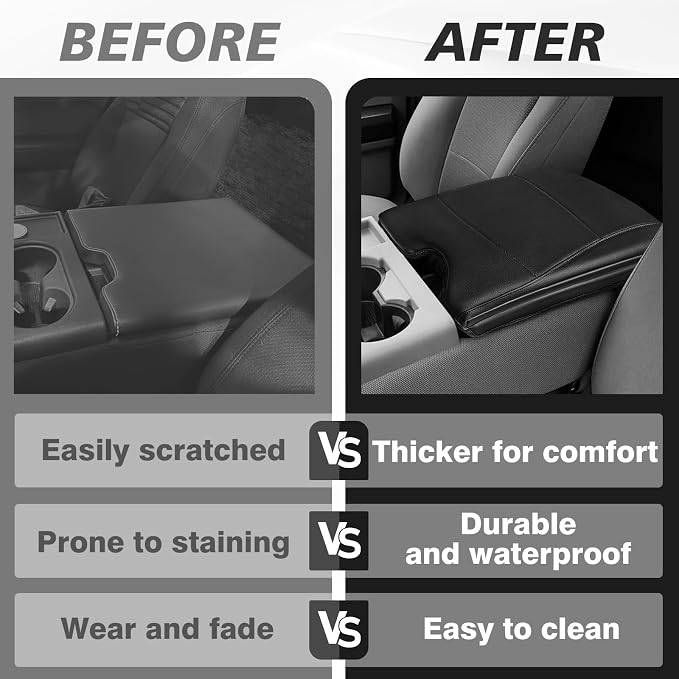 Muslogy Center Console Armrest Cover Fit for Ford F-150 F150 2015-2026 & F250 F350 F450 2017-2026 Accessories, Comfort Armrest Pad Console Lid Cushion Vegan Leather 1-Inch Extra Thick(Jump Seat ONLY)