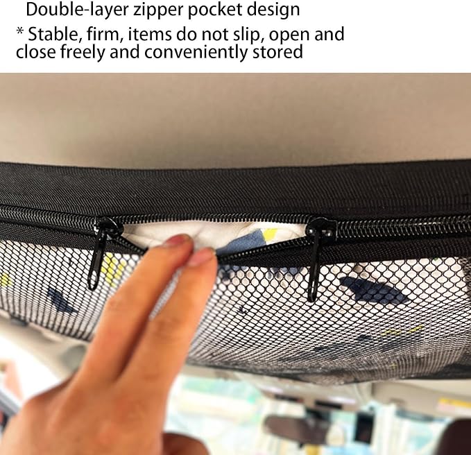 Car Ceiling Net Storage Bag Large Capacity Space Saving Roof Cargo Net | Car Trunk Storage Pocket Organizer Stretch Interior Travel Sundries Bag Elastic Mesh Overhead Ceiling Storage for Truck SUV