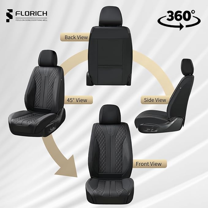 FLORICH Leather Automotive Seat Covers, Waterproof Seat Covers, Black Front Car Seat Cover, Full Coverage Car Seat Covers 2 Pack Car Seat Cushion Protector Universal Fit for Most Cars SUV Trucks
