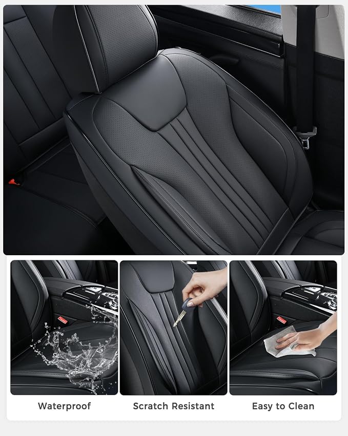 Huidasource Front Car Seat Covers, Luxury Waterproof Faux Leather, Universal Fit for Most Cars, SUVs & Trucks, Airbag Compatible, Easy to Install, Stain & Scratch Resistant, Black