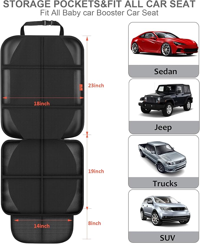 XHYANG Car Seat Protector,Auto Car Seat Protectors Baby Carseat Waterproof & Durable 600D Fabric for Child Baby Car Seat Mat Vehicle Pet Cover 2 Storage Pockets (2 Pack)