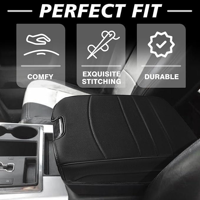Muslogy Center Console Armrest Cover Fit for Dodge Ram1500/2500/3500 2013-2018 Accessories, Comfort Armrest Pad Console Lid Cushion Vegan Leather Regular Thick(Bucket Seat ONLY)