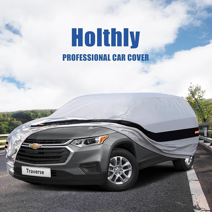 10 Layers SUV Car Cover Custom Fit for Chevrolet Chevy Traverse (2009-2024) Waterproof All Weather for Automobiles, Outdoor Full Cover Rain Sun UV Protection.Silver