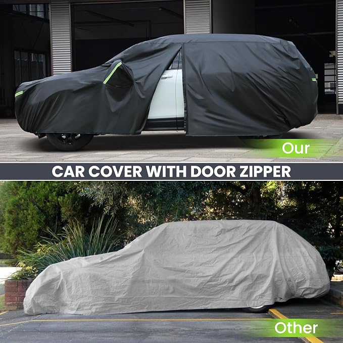 Sailnovo Heavy Duty SUV Car Cover Universal Fit 182-190" inch Waterproof All Weather Protection Zipper Access For Kia, Volkswagen Outdoor Snow Sun UV Shield