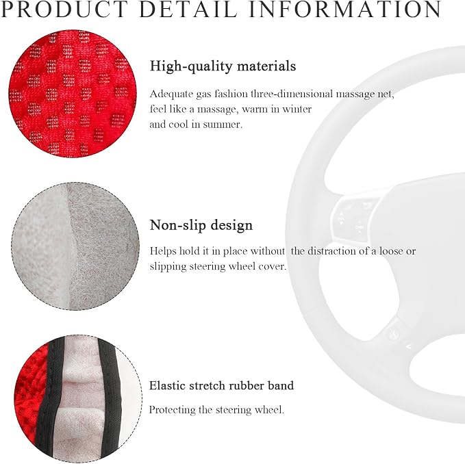 Yourkar Elastic Steering Wheel Cover, 15"×15" Comfy Breathable Stretch Steering Wheel Protector, Ice-Silk Cloth Polyester Steering Wheel Cover for Men Women, Car Accessories (Red)