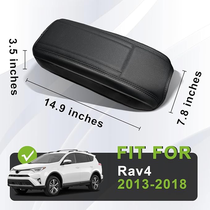 Muslogy Center Console Armrest Cover Fit for Toyota RAV4 2013-2018 Accessories, Comfort Armrest Pad Console Lid Cushion Vegan Leather Regular Thick