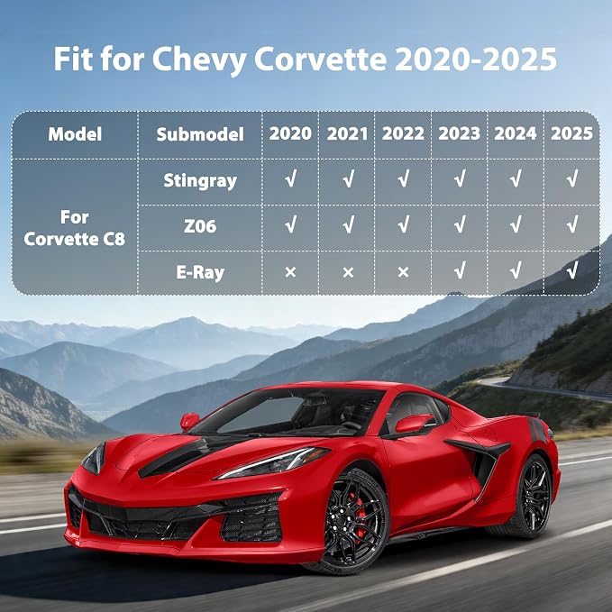 Floor Mats for 2025-2020 Chevrolet Corvette C8 & Corvette E-Ray, | All Weather TPE Floor Liners Custom Fit Chevy Corvette C8 Heavy Duty Mat 1st Row Accessories Black