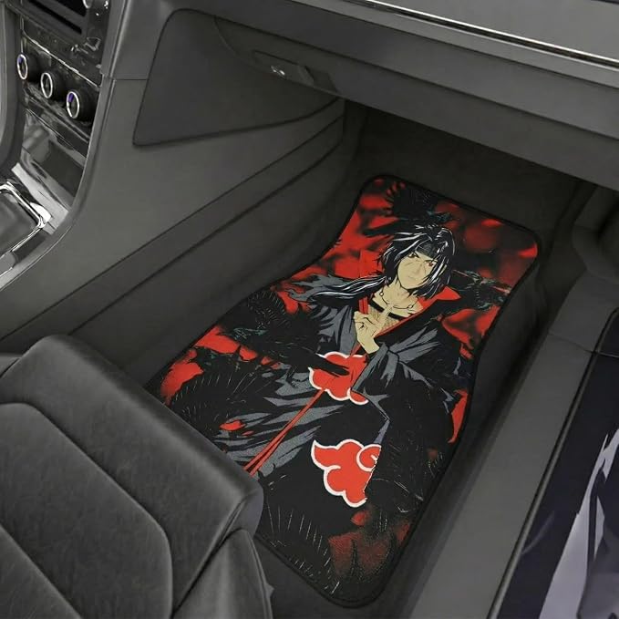 Anime Car Carpet Mat Set of 2 Front, Black Tachi Raven Design Automotive Accessories Interior All Weather Floor Mats Decor with Non Slip Black Anti Skid Backing