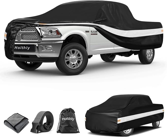 10 Layers Truck Cover Waterproof All Weather Custom Fit Dodge Ram 2500 3500(2009-2026) Crew/Quad Cab Short Bed, Outdoor Full Exterior Pickup Car Cover Sun Rain Snow Ice Protection. Black