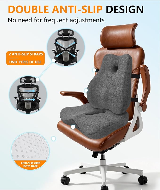 Lumbar Support Pillow & Seat Cushion for Office Chair, Memory Foam Office Chair Cushion for Tailbone Pain Relief and Lower Back Support, Ergonomic Desk Chair Cushion for Gaming, Wheelchair,Home