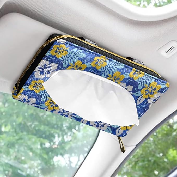 Tropical Flowers Car Visor Tissue Box Music Print Car Napkin Holder Tropical Flowers Car Mask Holder Tissue Holder PU Leather