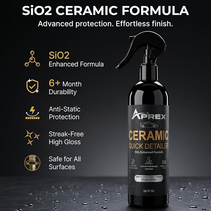 Ceramic Coating Spray for Cars - SiO2 Quick Detailer Ceramic Spray, Hydrophobic Waterless Car Wax, Streak-Free High Gloss Paint Protection, Safe for Coated & Wrapped Vehicles, 16 oz