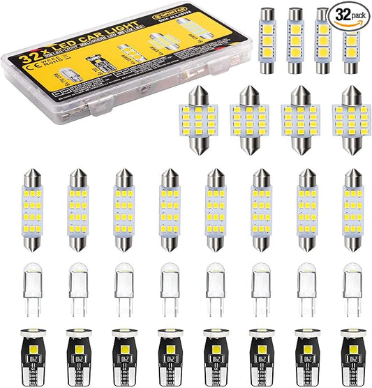 Spurtar 32PCS Interior Car Lights Extra Bright White Dome Map Tail LED Bulbs Light Car Kit Set T10-COB T10-3030 28mm 31mm 41mm 194 LED Bulb for Trunk Cargo Door Courtesy License Plate Light