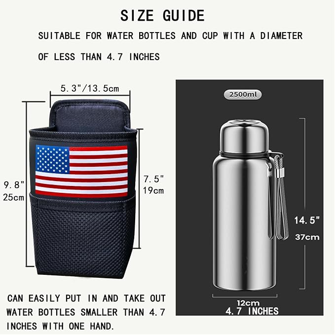 Large Car Cup Holder Expander Big Drinks Holder Bag (Black-US Flag) | Fits Large 24/36/40/46oz Water Bottles,- Universal Auto Vehicle for Cars, SUV & Truck RV's golf-carts