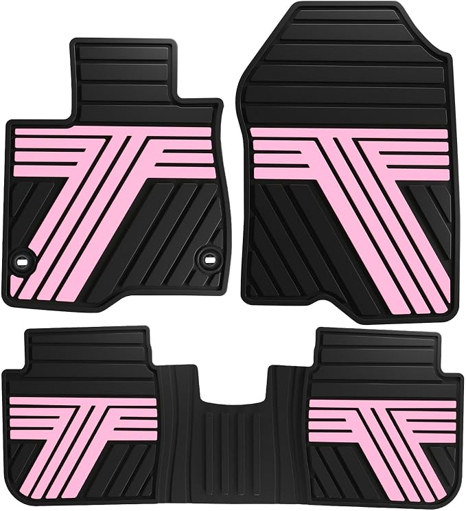 Rubber Floor Mats for Honda CR-V 2026 2025 2024 2023 (Gasoline & Hybrid) | All Weather Custom Fit Heavy Duty Car Mats for CRV, 1st & 2nd Row, Black & Pink