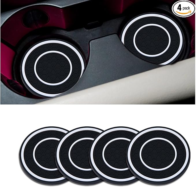 4 Pack Car Coasters for Cup Holder, 2.75 Inch Universal Auto Waterproof Coasters Silicon Insulation Cup Mats,No-Slip Anti Dust Insert Coaster for Woman Man, Suit for Vehicle Interior (Black/White)