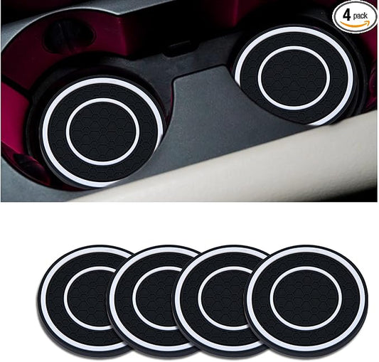 4 Pack Car Coasters for Cup Holder, 2.75 Inch Universal Auto Waterproof Coasters Silicon Insulation Cup Mats,No-Slip Anti Dust Insert Coaster for Woman Man, Suit for Vehicle Interior (Black/White)