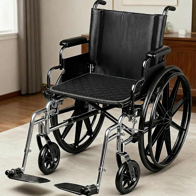 2 Pack Waterproof Chair Pads for Incontinence, Wheelchair Seat Pads, Reusable Washable Seat Protector Pads for Bed, Seat, Wheelchair & Recliner, Black