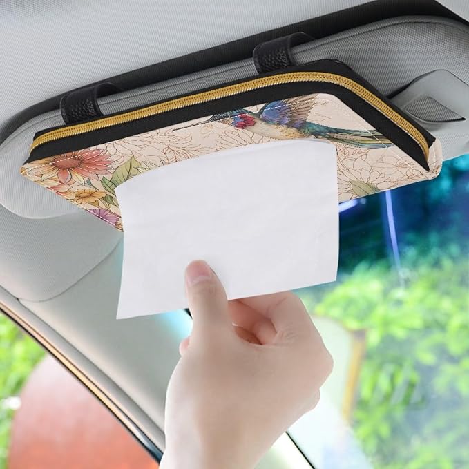 Hummingbird Bohe Flower Car Visor Tissue Holder Premium Car Tissue Box Holder PU Leather Tissues Box Cover for Car