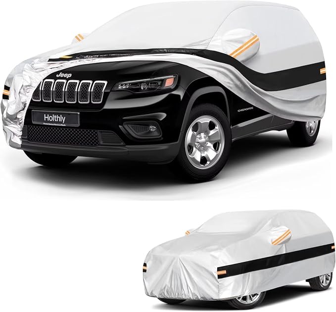 10 Layers SUV Car Cover Custom Fit for Jeep Cherokee(2013-2026), Waterproof All Weather for Automobiles, Outdoor Full Cover Sun Dust Rain Protection with Cotton. Silver
