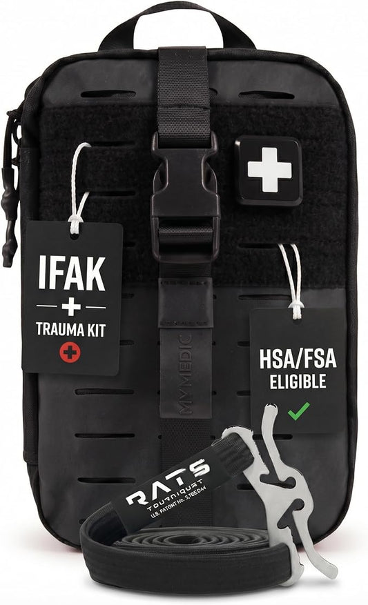 MY MEDIC MyFAK PRO Tactical IFAK Trauma Kit & First Aid Kit with Tourniquet - HSA FSA Items - Built in USA - Combat Medical Supplies, Trauma Pack & Molle Bag for Car, Truck, Vehicle, Boat & EDC, Black