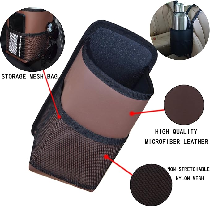 Large Car Cup Holder Expander, Fits Large 24/36/40/46oz Water Bottles, Big Drinks Holder Bag- Universal Auto Vehicle for Cars, SUV & Truck RV's golf-carts (Brown)