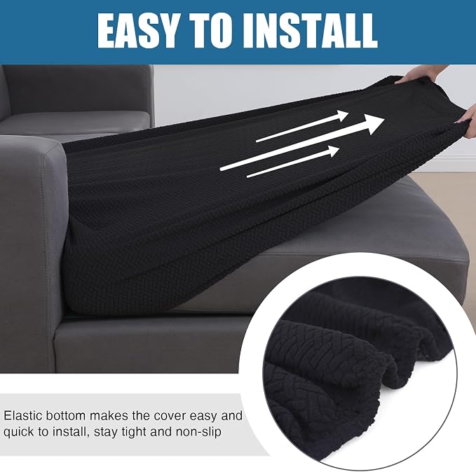 Smiry Waterproof Couch Cushion Covers, Stretch Jacquard Sectional Couch Covers, L Shape Chaise Lounge Sofa Slipcover, Washable Elastic Furniture Protector for Pets, Kid (XL-Chaise Cover, Black)