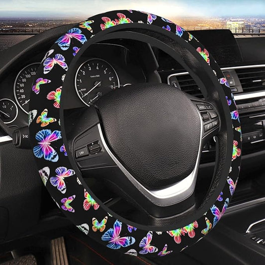 Butterfly Pretty Bright Steering Wheel Cover For Women Men Girls Car Accessories Decor Anti-Slip Neoprene Auto Steering Wheel Covers Protector Universal 15 Inch