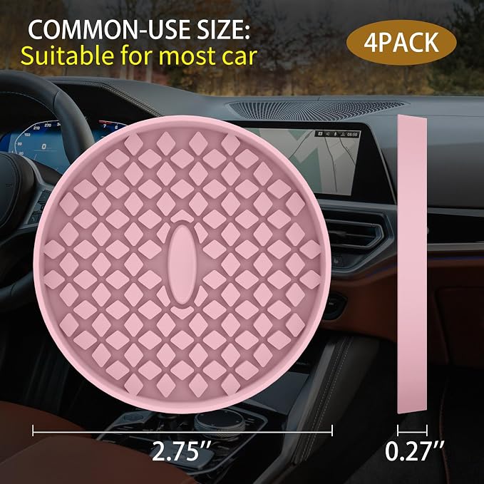 ME.FAN Car Cup Coasters [4 Pack] Silicone Car Coasters/Cup Mats, Non-Slip Recessed Car Interior Accessories Dusty Rose