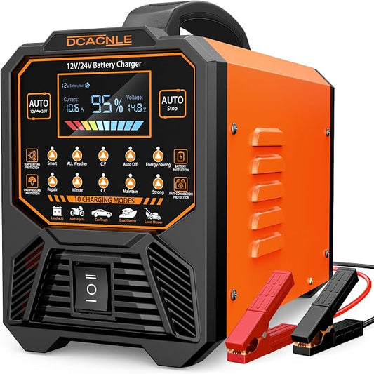 DCACNLE 12V/24V 0-15A Car Battery Charger Heavy Duty, Smart Trickle Charger | Automatic Maintaine, Desulfator with Overcharge Protection & Auto Shutoffs,Suitable for Various Vehicles&Lead Acid Batteries