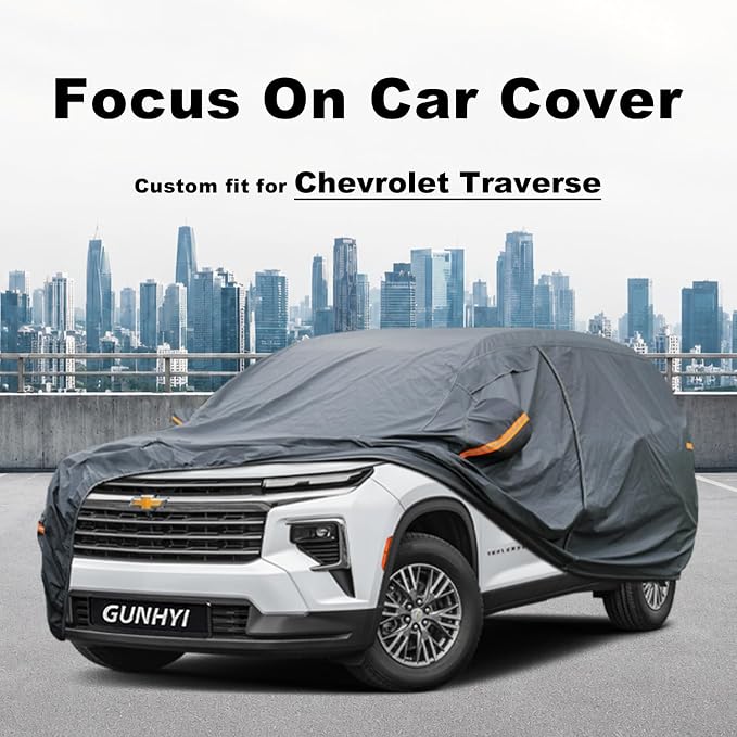 GUNHYI Premium Car Cover Custom Fit Chevrolet Traverse (2009-2026), 16 Layers Heavy Duty Car Cover Waterproof All Weather with Zipper Door for Sun Rain Snow Dust Uv Protection