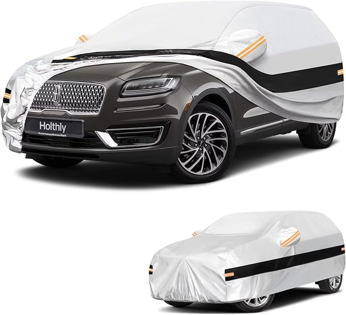 10 Layers SUV Car Cover Custom Fit for Lincoln Nautilus, MKX (2006-2026), Waterproof All Weather for Automobiles, Outdoor Full Cover Sun Dust Rain Protection with Cotton. Silver