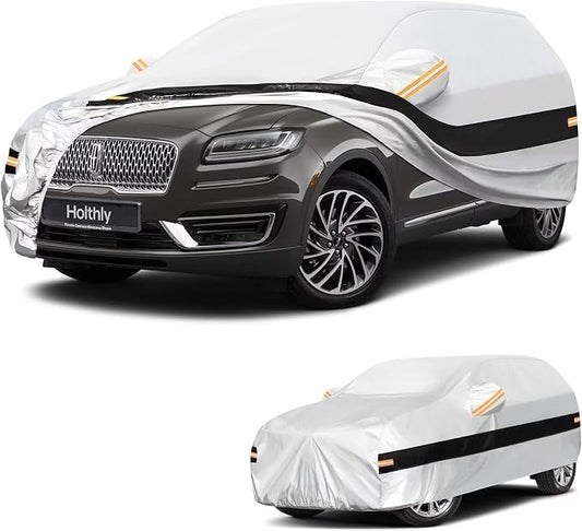 10 Layers SUV Car Cover Custom Fit for Lincoln Nautilus, MKX (2006-2026), Waterproof All Weather for Automobiles, Outdoor Full Cover Sun Dust Rain Protection with Cotton. Silver