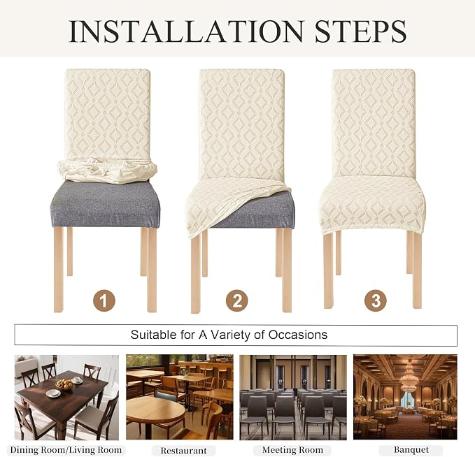 Genina Waterproof Chair Covers for Dining Room Set of 4, Removable Washable Chair Slipcover Protectors, Large Beige