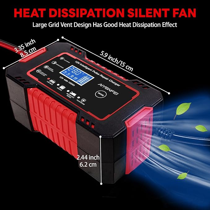 12V 6-Amp Battery Charger, Smart Trickle Charger & Maintainer RED | Battery Desulfator, Winter & Summer Mode, Lead-acid Battery Chargers, for Car Truck Motorcycle Lawn Mower Boat