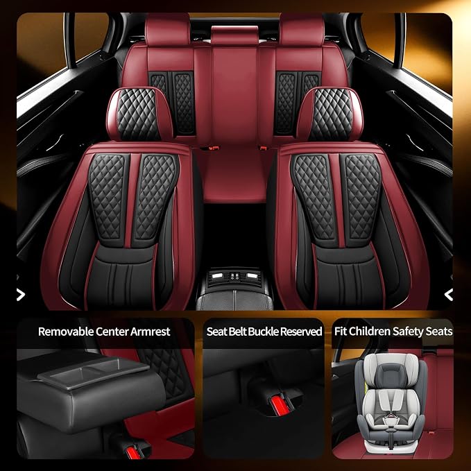 Fit Murano Car Seat Covers Compatible with Nissan Murano 2007-2024 2025 2026.Full Coverage Waterproof Leather,Compatible with Airbag,All - Weather Seat Cushion Protector(Full Set,Red)