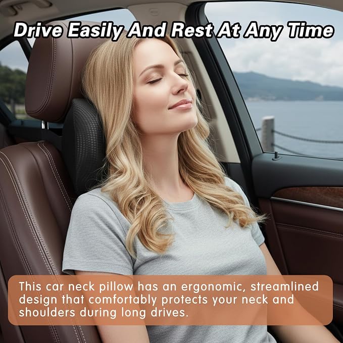 Super Comfy Car Headrest Pillow, Car Pillow for Neck Pain Relief with Adjustable Strap, 100% Memory Foam & Breathable Removable Cover, Ergonomic Design - Softness Travel Car Neck Pillow(Black, 1PC)