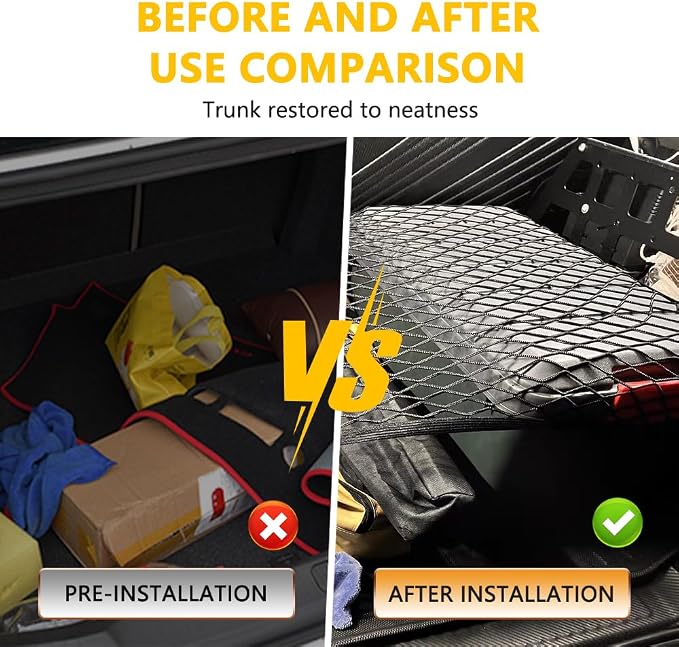 Universal Cargo Net for SUV,High Elastic 31"x22" to 63"x47" Trunk Net for SUV with Fastening Kits,Multi-Purpose Automotive Cargo Nets and Trunk Organizer for Car
