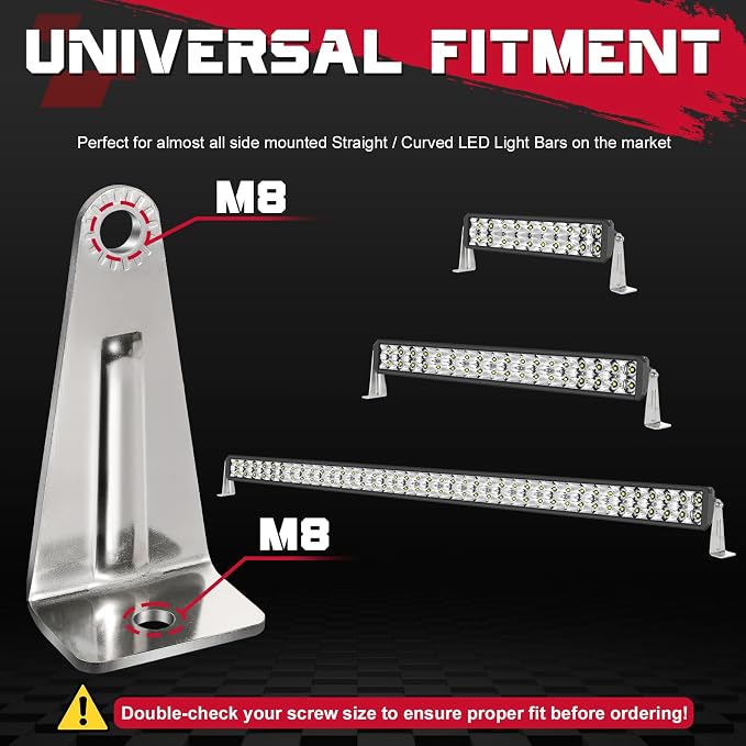 OFFROADTOWN LED Light Bar Side Mounting Brackets Universal Mounts Kit for Straight or Curved LED Light Bar Side-Mounted L-Shape for 6 inch up to 54 inch (Pack of 2)