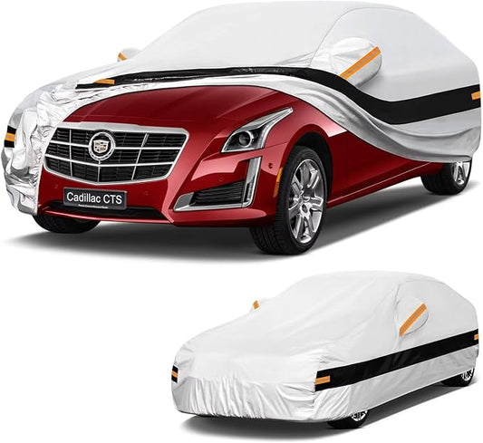 10 Layers Car Cover Custom Fit for Cadillac CTS CTS-V (2014-2019), Waterproof All Weather for Automobiles, Outdoor Full Cover Sun Dust Rain Protection with Cotton. Silver