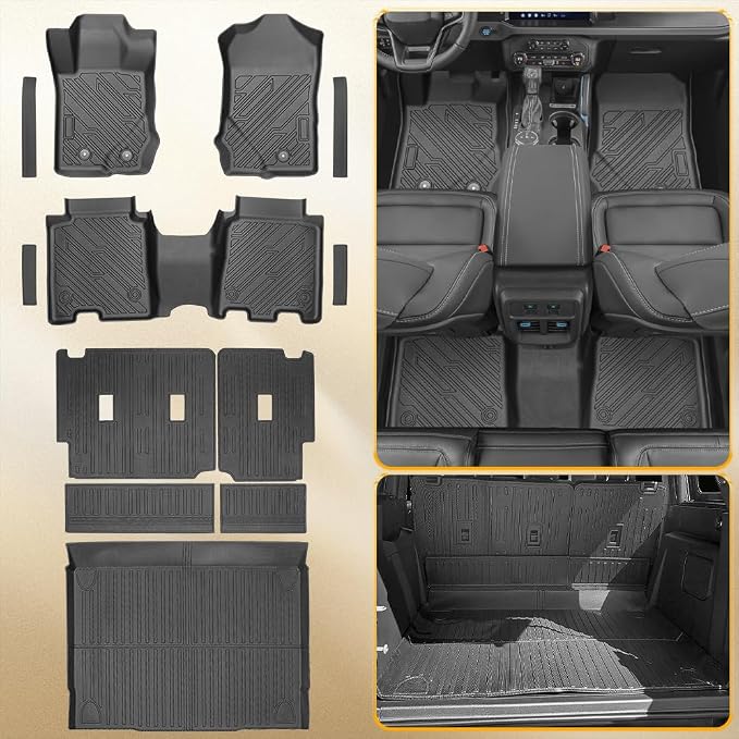 13pc Floor Mats & Door Sill Guards for 2021-2025 2026 Ford Bronco 4-Door, All-Weather TPE Liners, Cargo & Backrest Protectors, Lower Storage Mat, Black (Not for Sport/2-Door)