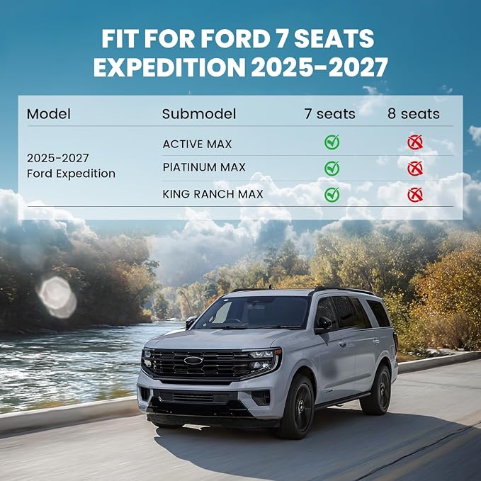 LASFIT Floor Mats for 2025 2026 2027 Ford Expedition 7 Seats Max(Not Fit 8 Seats Standard), All Weather Protector TPE Easy Clean Car Floor Liner, 1st & 2nd & 3rd Row, 4pcs Black