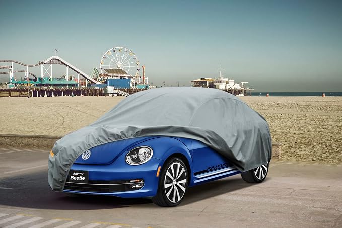 Kayme Heavy Duty Car Cover Custom Fit Volkswagen Beetle/New Beetle/VW Bug Waterproof All Weather for Automobiles, Full Exterior Covers Sun Rain UV Protection.