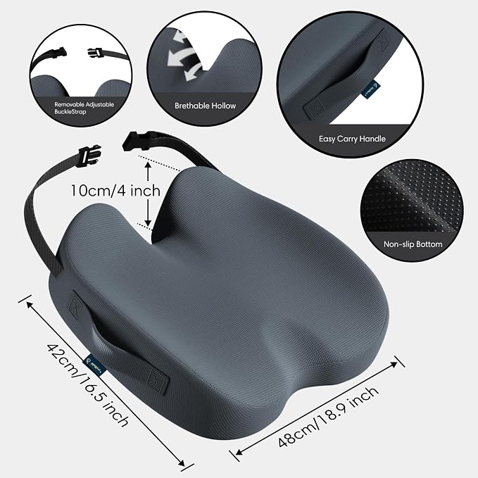 Large Memory Foam Seat Cushion for Office Chair, Car, Truck & Wheelchair - Sciatica, Coccyx & Tailbone Pain Relief Cushion for Long Sitting & Driving