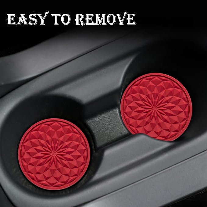 2 Pack Silicone Car Cup Holder Coaster – 2.75 Inch Non-Slip Drink Mat, Universal Fit for Most Vehicles – Cute & Functional Auto Accessories (Red)
