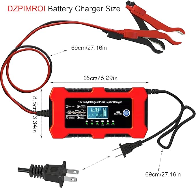 12V 10A Car Battery Charger, Smart Trickle Charger, Automotive Battery Charger with Temperature Compensation/Desulfator Maintainer for Car、Motorcycles、Lawnmowers、Trucks