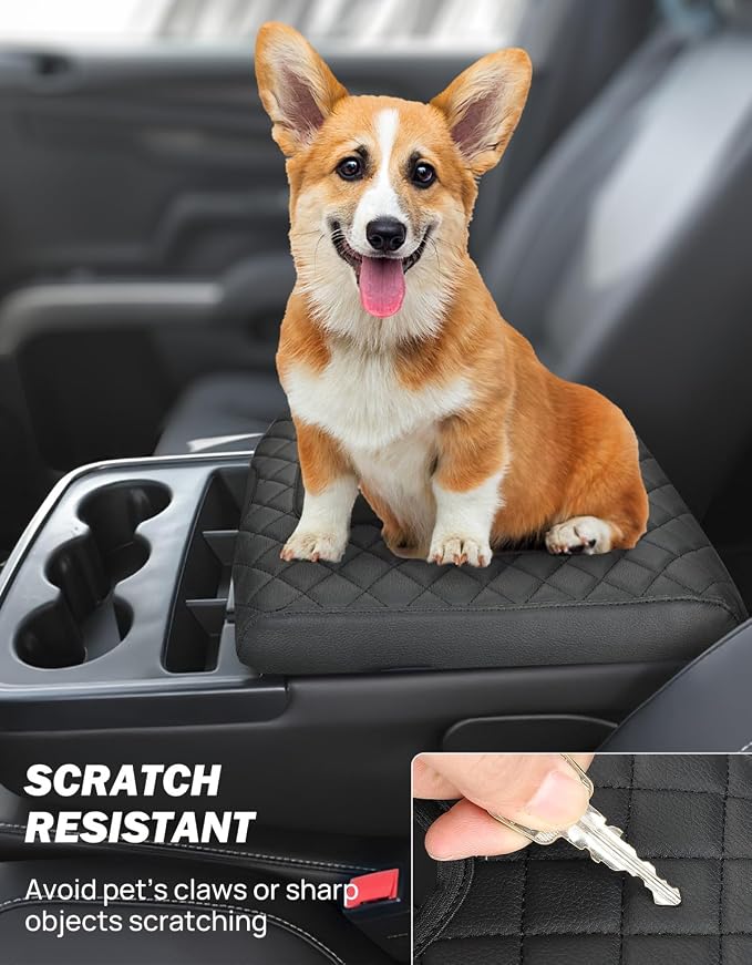JOYTUTUS Center Console Cover Compatible with Silverado Sierra 2014 2015 2016 2017 2018 Jump Seat, Leather Arm Rest Armrest Cover for Car, Durable Middle Console Cover Replacement for Trucks