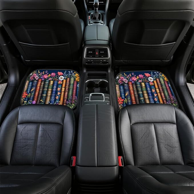 Bookshelf Car Floor Mats Educational Bookcase Watercolor Flowers Carpet Front Rear Carpets Mat Decorative Car Floor Carpets Non-Slip Auto Car Accessories Universal Fit Car Accessories for Truck