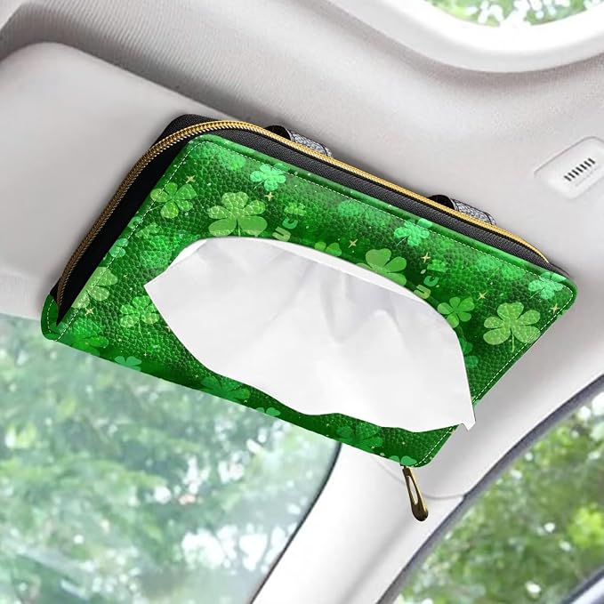 Four Leaves Print Car Sun Visor Napkin Holder U Leather Backseat Visor Tissue Holder Visor Backseat Tissue Case Accessories