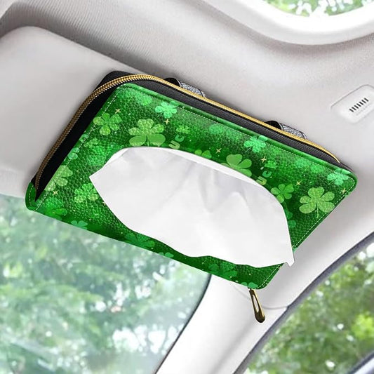 Four Leaves Print Car Sun Visor Napkin Holder U Leather Backseat Visor Tissue Holder Visor Backseat Tissue Case Accessories